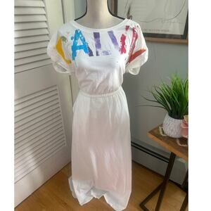 CALVIN KLEIN Womens Dress XL White Colorful Spellout Maxi Casual Pockets Stretch